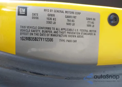 2007 Pontiac Solstice from USA, damaged, VIN 1G2MB35B27Y112306